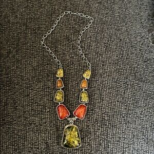 Multicolor Stone Necklace with Silver Chain